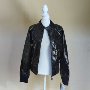 Y2K Rocawear Shiny Black Faux Leather Moto Jacket Size Medium
